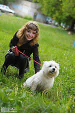 Blonde walking her dog